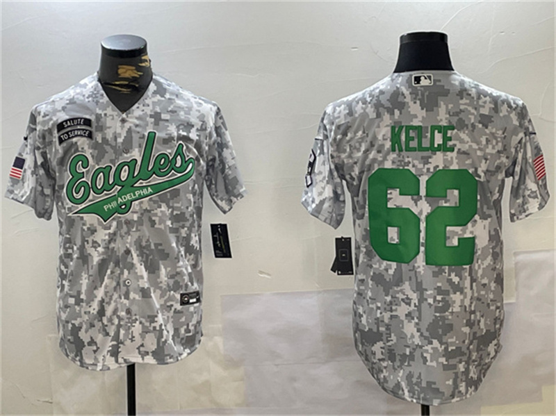 Men's Philadelphia Eagles #62 Jason Kelce 2024 Arctic Camo Salute to Service Stitched Baseball Jersey Men's Philadelphia Eagles #62 Jason Kelce 2024 Arctic Camo Salute to Service Stitched Baseball Jersey